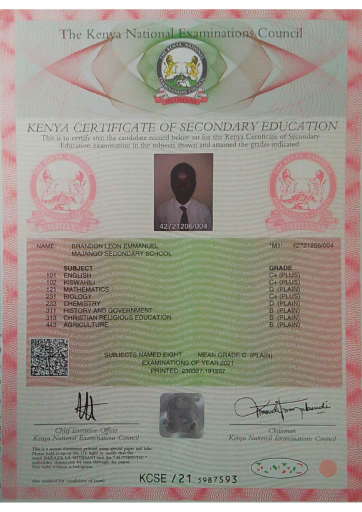 K.C.S.E Certificate